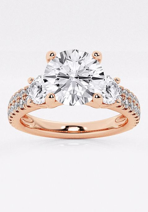 1 1/2 ctw Round Lab Grown Diamond Engagement Ring with Double Row Side Accents