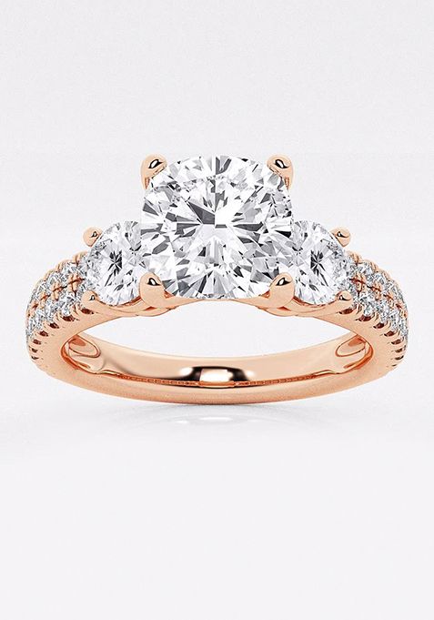 1 1/2 ctw Cushion Lab Grown Diamond Engagement Ring with Double Row Side Accent