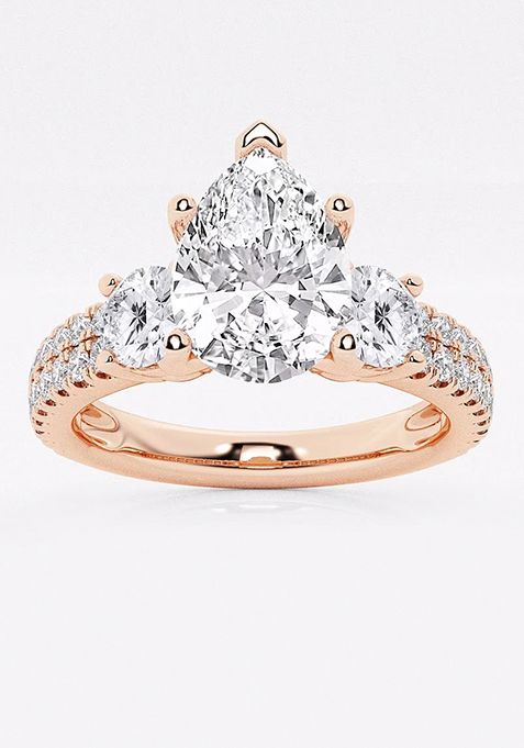 1 1/2 ctw Pear Lab Grown Diamond Engagement Ring with Double Row Side Accents