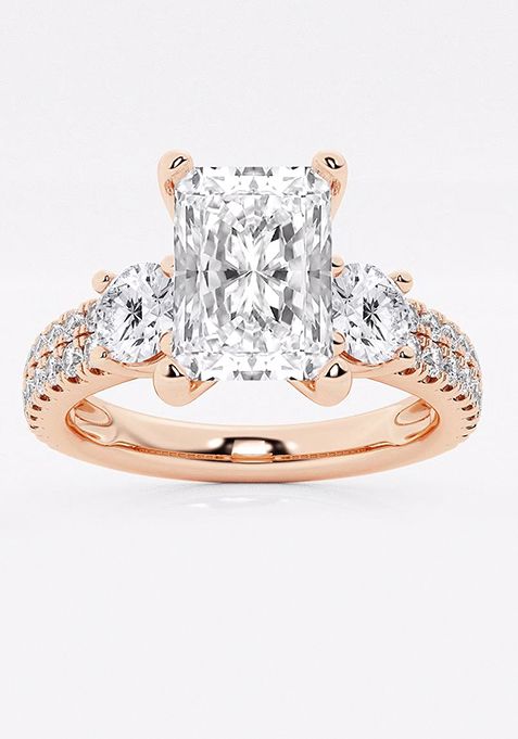 1 1/2 ctw Radiant Lab Grown Diamond Engagement Ring with Double Row Side Accents