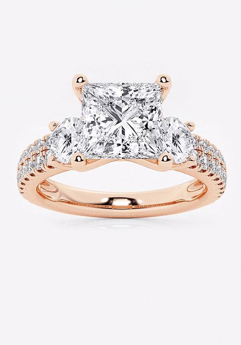 1 1/2 ctw Princess Lab Grown Diamond Engagement Ring with Double Row Side Accents