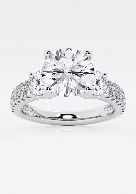 1 3/4 ctw Round Lab Grown Diamond Engagement Ring with Double Row Side Accents