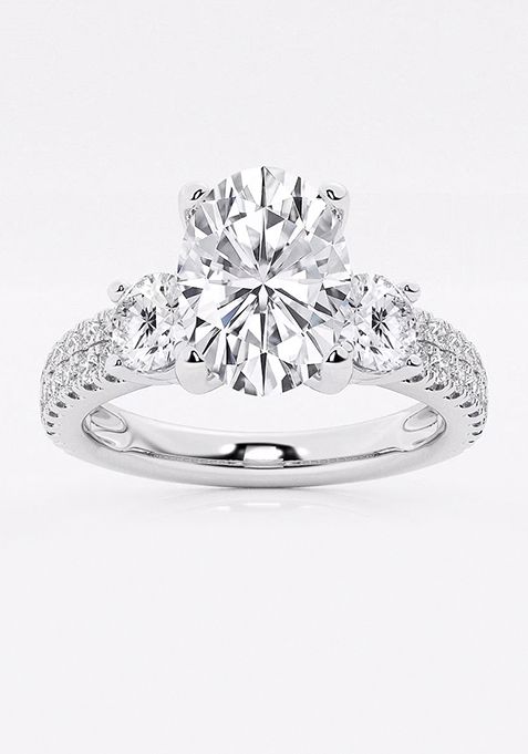 1 3/4 ctw Oval Lab Grown Diamond Engagement Ring with Double Row Side Accents