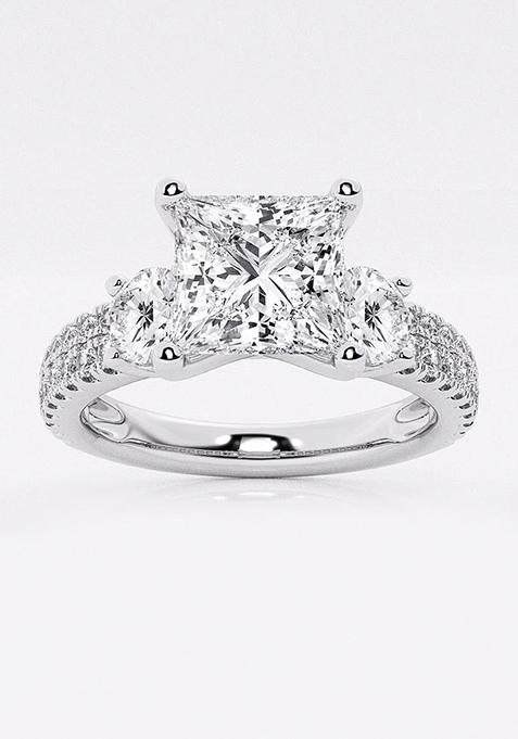 1 3/4 ctw Princess Lab Grown Diamond Engagement Ring with Double Row Side Accents