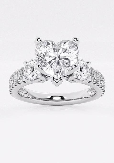 1 3/4 ctw Heart Lab Grown Diamond Engagement Ring with Double Row Side Accents