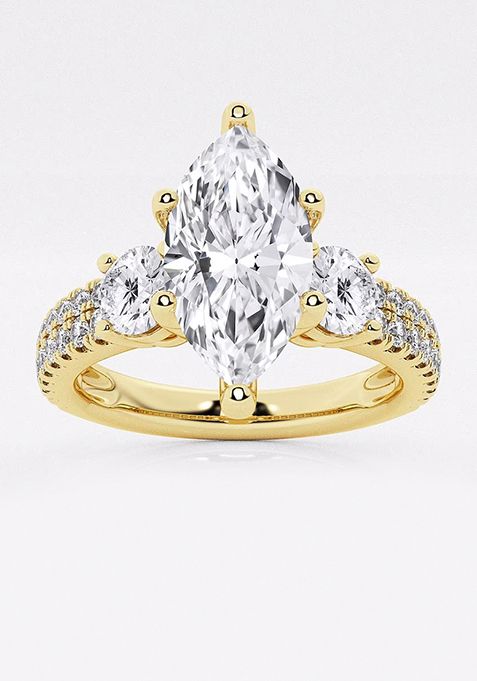 1 3/4 ctw Marquise Lab Grown Diamond Engagement Ring with Double Row Side Accents