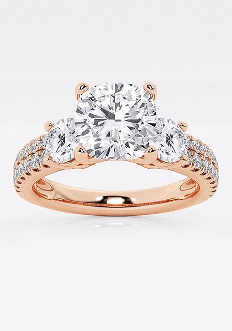 1 3/4 ctw Cushion Lab Grown Diamond Engagement Ring with Double Row Side Accents