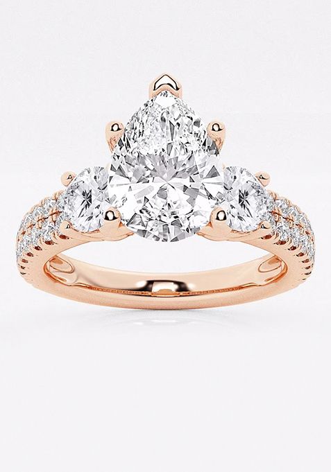 1 3/4 ctw Pear Lab Grown Diamond Engagement Ring with Double Row Side Accents