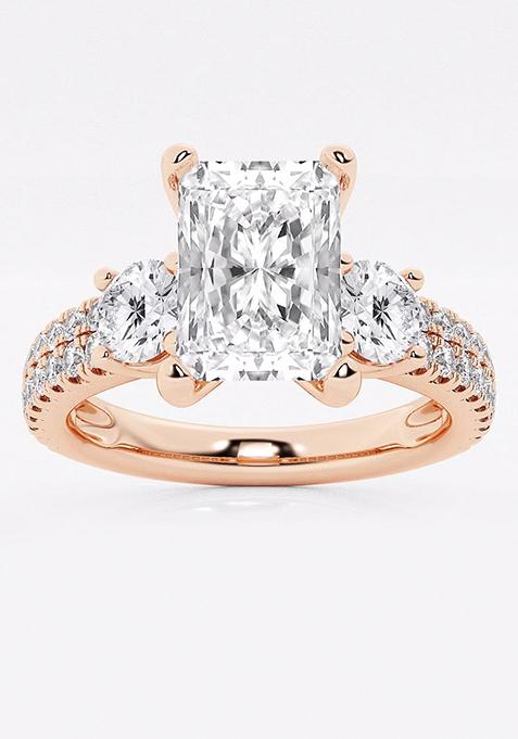 1 3/4 ctw Radiant Lab Grown Diamond Engagement Ring with Double Row Side Accents