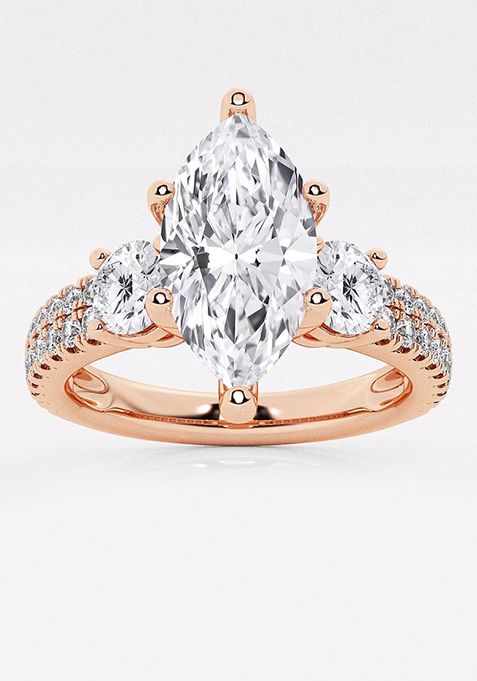 1 3/4 ctw Marquise Lab Grown Diamond Engagement Ring with Double Row Side Accents