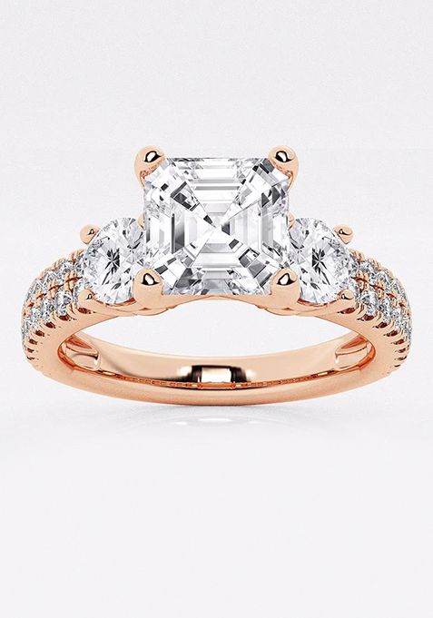 1 3/4 ctw Asscher Lab Grown Diamond Engagement Ring with Double Row Side Accents