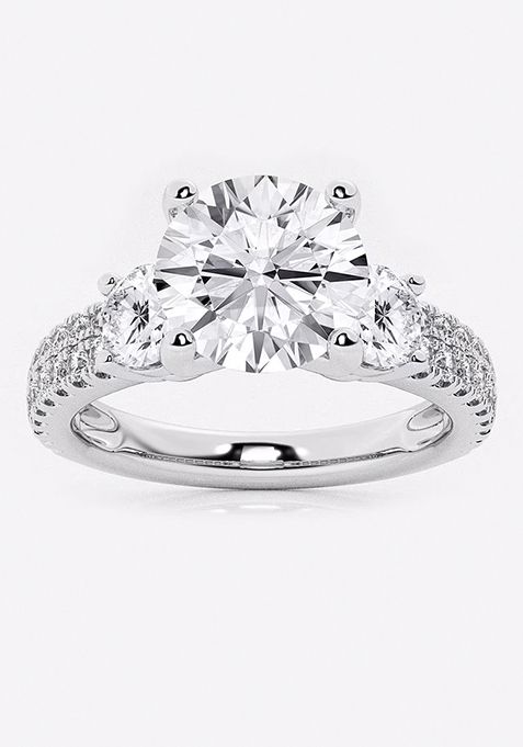 2 1/4 ctw Round Lab Grown Diamond Engagement Ring with Double Row Side Accents