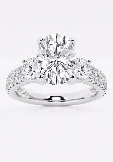 2 1/4 ctw Oval Lab Grown Diamond Engagement Ring with Double Row Side Accents