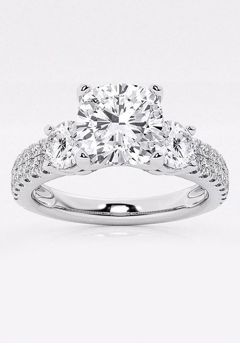 2 1/4 ctw Cushion Lab Grown Diamond Engagement Ring with Double Row Side Accents