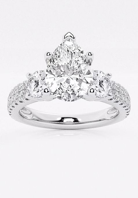 2 1/4 ctw Pear Lab Grown Diamond Engagement Ring with Double Row Side Accents