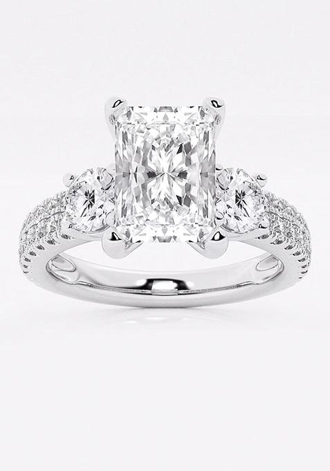 2 1/4 ctw Radiant Lab Grown Diamond Engagement Ring with Double Row Side Accents