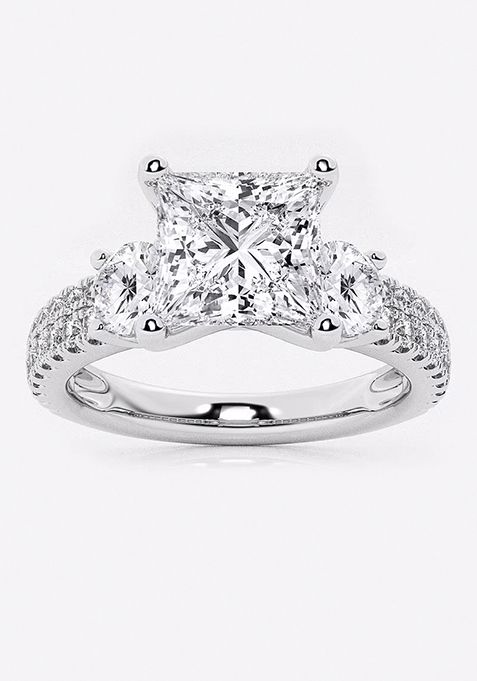 2 1/4 ctw Princess Lab Grown Diamond Engagement Ring with Double Row Side Accents