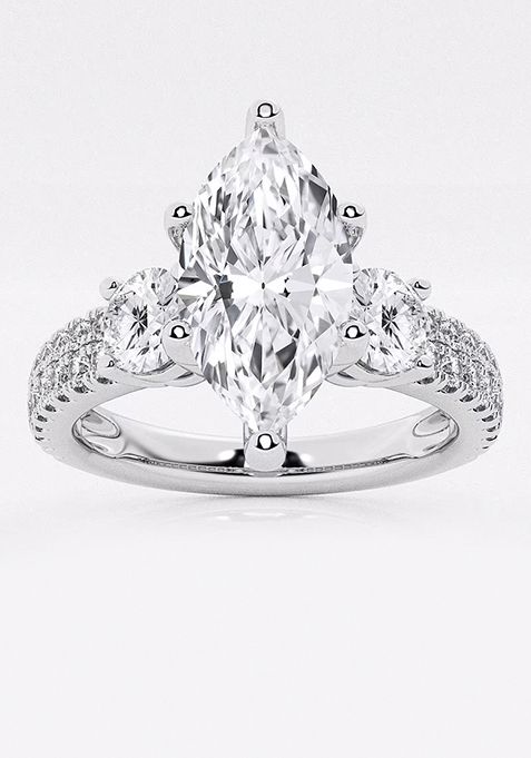 2 1/4 ctw Marquise Lab Grown Diamond Engagement Ring with Double Row Side Accents