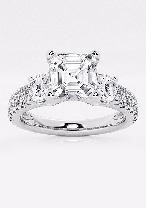 2 1/4 ctw Asscher Lab Grown Diamond Engagement Ring with Double Row Side Accents