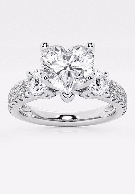 2 1/4 ctw Heart Lab Grown Diamond Engagement Ring with Double Row Side Accents