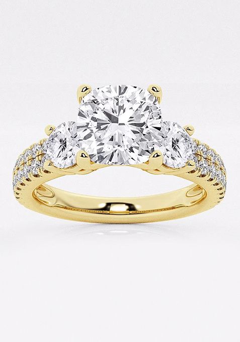 2 1/4 ctw Cushion Lab Grown Diamond Engagement Ring with Double Row Side Accents