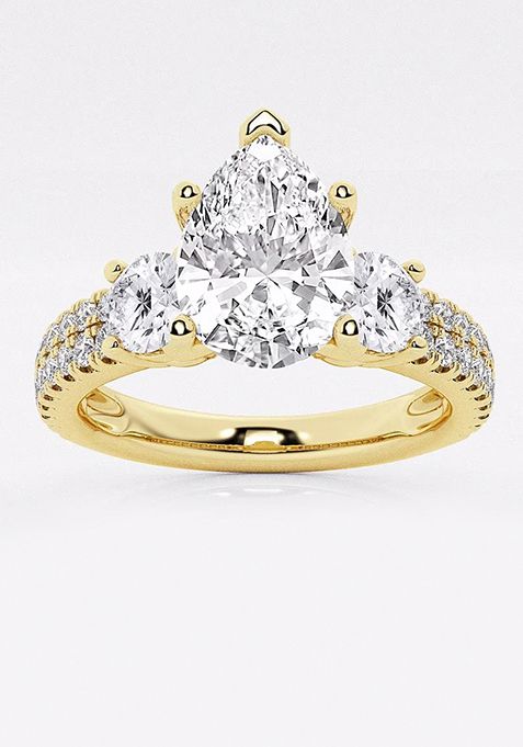 2 1/4 ctw Pear Lab Grown Diamond Engagement Ring with Double Row Side Accents