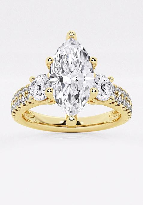 2 1/4 ctw Marquise Lab Grown Diamond Engagement Ring with Double Row Side Accents