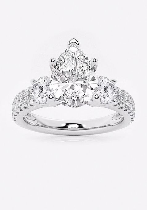 3 ctw Pear Lab Grown Diamond Engagement Ring with Double Row Side Accents