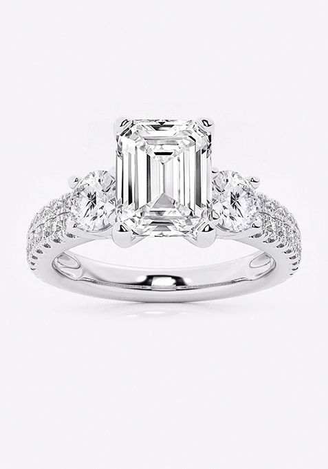 3 ctw Emerald Lab Grown Diamond Engagement Ring with Double Row Side Accents