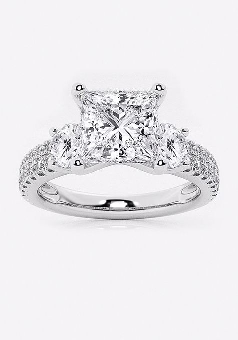 3 ctw Princess Lab Grown Diamond Engagement Ring with Double Row Side Accents