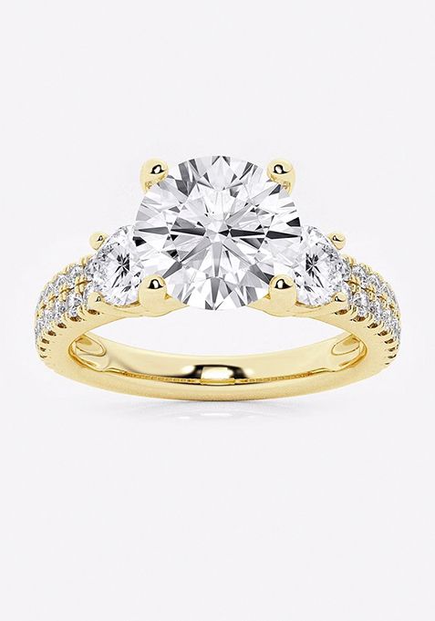 3 ctw Round Lab Grown Diamond Engagement Ring with Double Row Side Accents