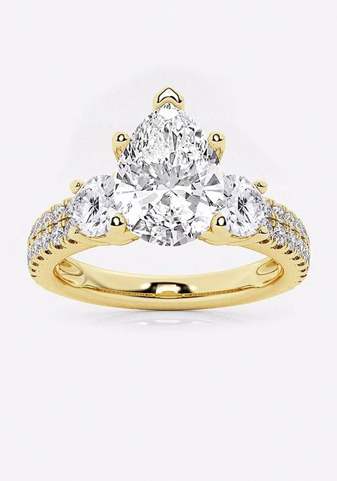 3 ctw Pear Lab Grown Diamond Engagement Ring with Double Row Side Accents