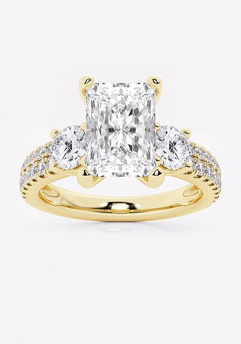 3 ctw Radiant Lab Grown Diamond Engagement Ring with Double Row Side Accents