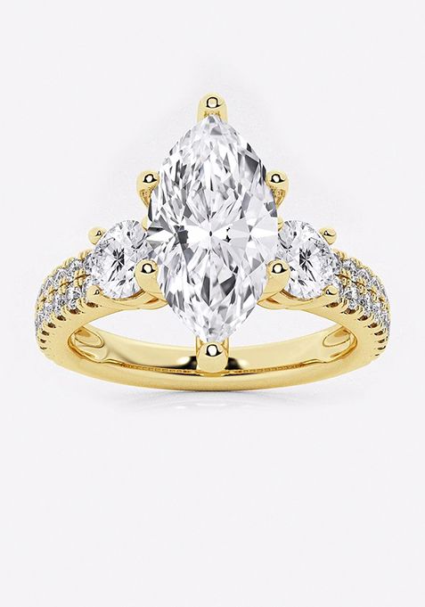 3 ctw Marquise Lab Grown Diamond Engagement Ring with Double Row Side Accents