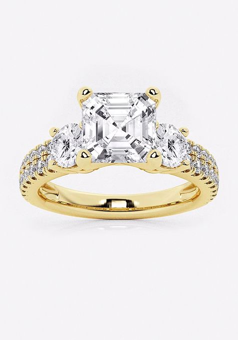 3 ctw Asscher Lab Grown Diamond Engagement Ring with Double Row Side Accents