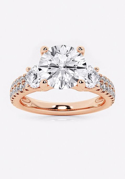 3 ctw Round Lab Grown Diamond Engagement Ring with Double Row Side Accents