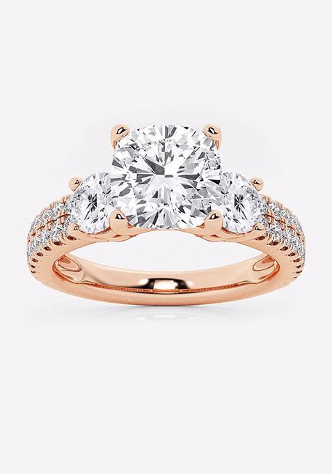 3 ctw Cushion Lab Grown Diamond Engagement Ring with Double Row Side Accents