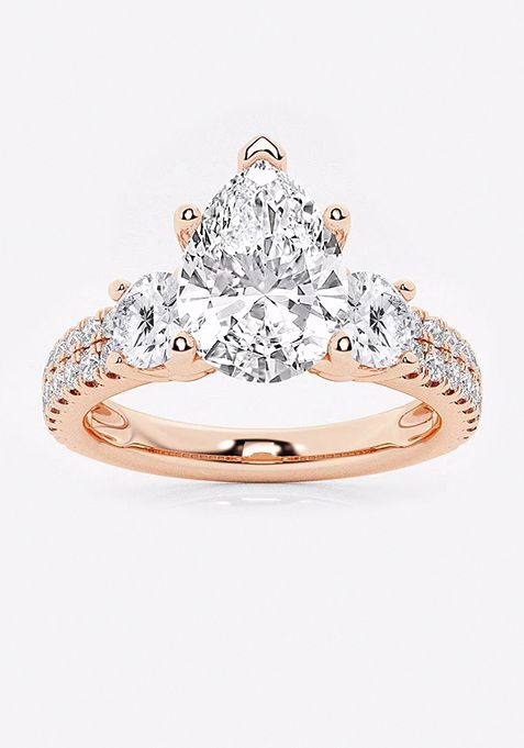 3 ctw Pear Lab Grown Diamond Engagement Ring with Double Row Side Accents