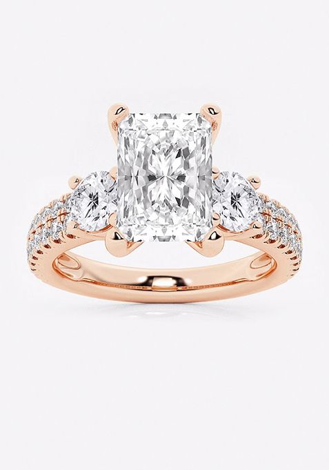 3 ctw Radiant Lab Grown Diamond Engagement Ring with Double Row Side Accents