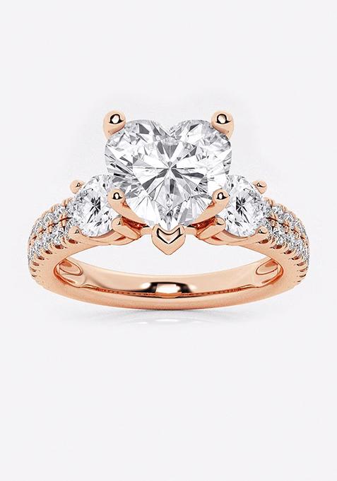 3 ctw Heart Lab Grown Diamond Engagement Ring with Double Row Side Accents