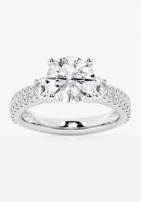 3 1/2 ctw Round Lab Grown Diamond Engagement Ring with Double Row Side Accents