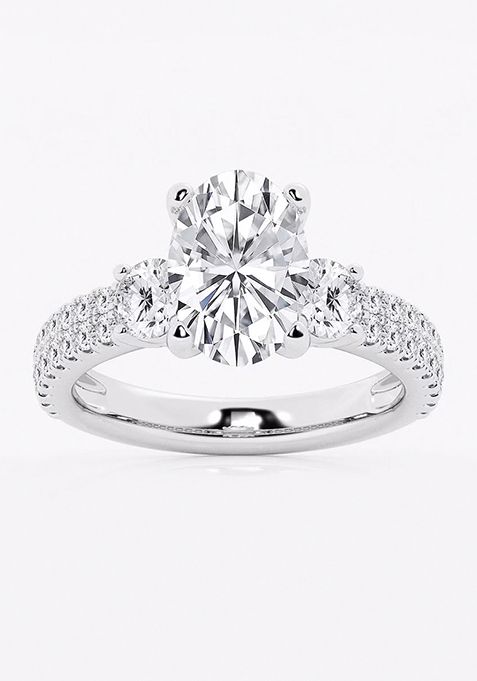 3 1/2 ctw Oval Lab Grown Diamond Engagement Ring with Double Row Side Accents