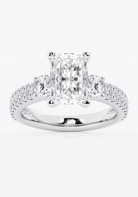 3 1/2 ctw Radiant Lab Grown Diamond Engagement Ring with Double Row Side Accents