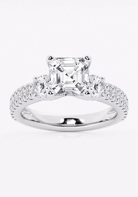 3 1/2 ctw Asscher Lab Grown Diamond Engagement Ring with Double Row Side Accents