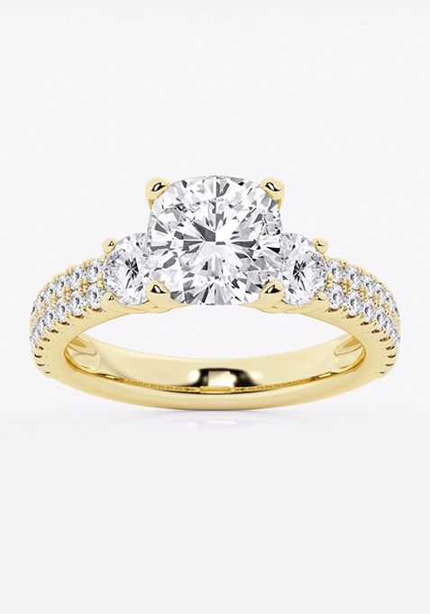 3 1/2 ctw Cushion Lab Grown Diamond Engagement Ring with Double Row Side Accents