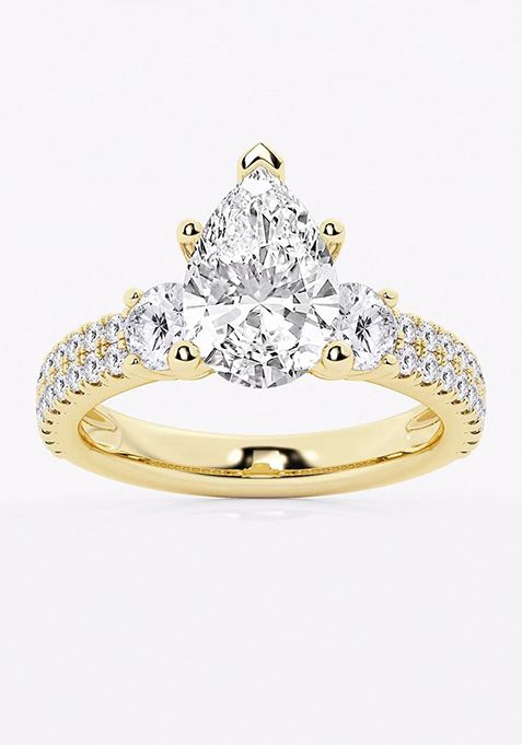 3 1/2 ctw Pear Lab Grown Diamond Engagement Ring with Double Row Side Accents