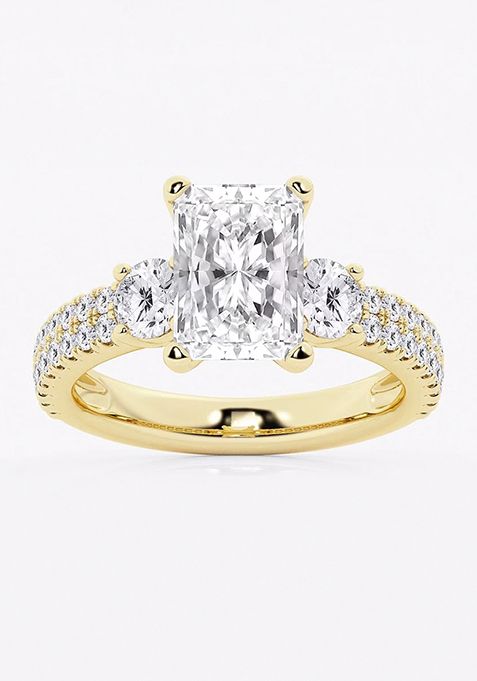 3 1/2 ctw Radiant Lab Grown Diamond Engagement Ring with Double Row Side Accents