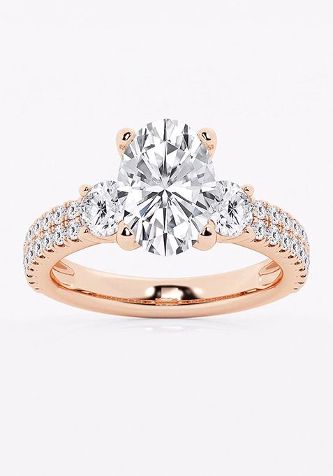 3 1/2 ctw Oval Lab Grown Diamond Engagement Ring with Double Row Side Accents