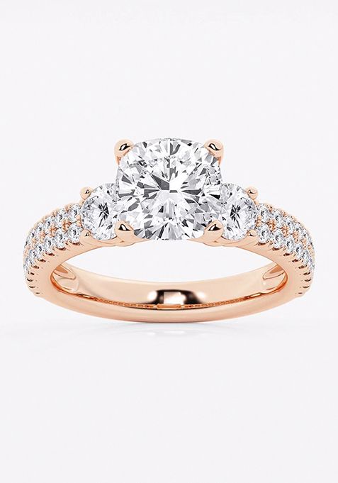 3 1/2 ctw Cushion Lab Grown Diamond Engagement Ring with Double Row Side Accents