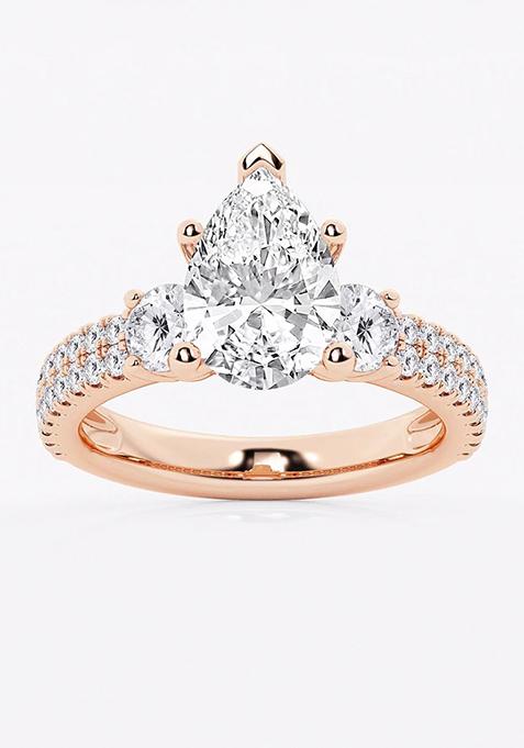 3 1/2 ctw Pear Lab Grown Diamond Engagement Ring with Double Row Side Accents